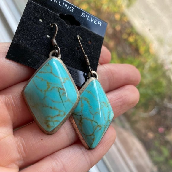 Turquoise Sterling Silver Earrings - Picture 4 of 4